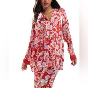 NWT Free People dreamy days printed pajama set in red multi